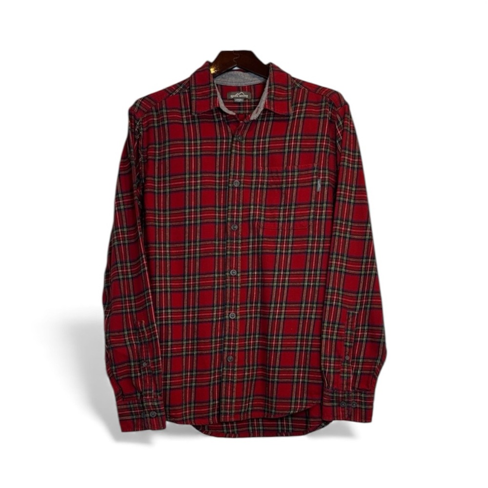 Eddie Bauer Red Plaid Cotton Flannel Long Sleeve Shirt Button Up Men's Large